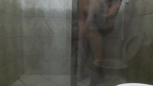 Sex in the bathroom with a big couple, big ass and big dick.