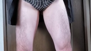 Exhibitionist Japanese man masturbates while wearing a tie without a shirt