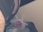 Slut rides huge dildo while sucking cock 15/16