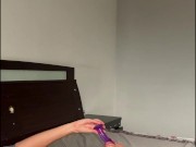 Milf with a big ass caresses herself and plays with a vibrator on the bed 1/16