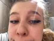 Extreme squirting on public place. Sitting on cam and fingering anal