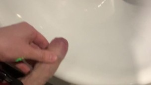 Pee and handjob in social TOILET