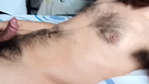 Shiny & Hairy dick full of oil cumming a lot on lumberjarck body full of semen