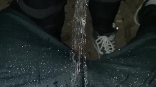 Pissed on with clothes outdoor