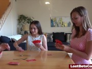 Two sexy babes playin a game of strip cards 2/16