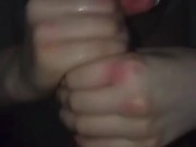 Sexy MILF answers door in bra and panties and gives delivery boy handjob for a tip 13/16