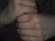 Sexy MILF answers door in bra and panties and gives delivery boy handjob for a tip 15/16