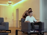 The most sensual threesome with 2 hot brunettes in lingerie 1/16