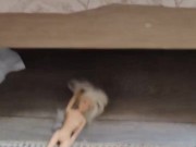 Stomping barbie well she is stuck between my barefoot and my sandals (multiple shoes) 13/16