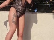 training semi-naked on the balcony