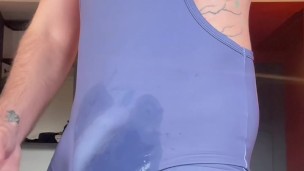 Cumming in my wrestling singlet watching a gangbang