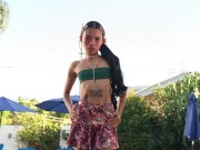 Teen footjob makes giant cock cum on the feet 3/16