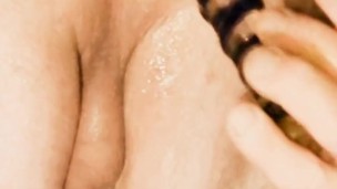 Close Ups Of My Ass In the Hot Steamy Shower Using A Glass Dildo