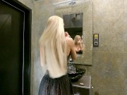 No Underwear Big Boobs Blonde Girl in Bathroom shows Under her Skirt Shaved Pussy 7/16