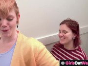 Huge titted lesbian loves oral sex in the stairway 1/16