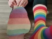 Slow sock removal (long & colorful) with some sexy meaty soles and wiggling & spreading toes 4/16