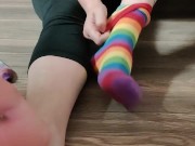 Slow sock removal (long & colorful) with some sexy meaty soles and wiggling & spreading toes 5/16