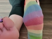 Slow sock removal (long & colorful) with some sexy meaty soles and wiggling & spreading toes 6/16