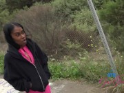 Ebony babe Fae Love hangs out and gets gets her pussy rubbed and played with POV 2/16