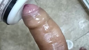 POV Big Uncut Cock Camilo Brown Using An Automatic Masturbation Toy To Get An Intense Cumshot Orgasm