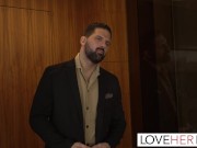 The hot stud wearing his work clothes walks towards the feet-goddess and instantly acts out his desires. Smothering his face 8/16