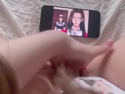 Cute girl masturbates watching lesbian hentai squirt in panties.Parents are home! 13/16