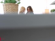 Threesome FFM fuck with cute teens ends with a double facial 2/16