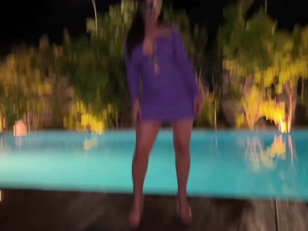 Milf masturbates and squirts on the club terrace with a final blowjob, people watching