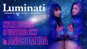 LUCIDFLIX Gorgeous brunettes Kylie Rocket & Vanessa Sky space out with a hard cock