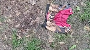 Pissing and cumming on a pair of underwear in the woods
