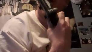 Nerdy gamer boy masturbates with ps4 controller
