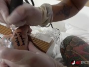 Busty babe rides a hard dick as she tattoos him! 10/16