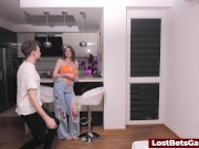 A strip darts game where the big tits babe ends up giving a blowjob 4/16