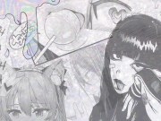 Does a footjob in beige stockings and gets cum on her feet 15/16