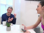 Naughty teenager with perfect prky tits rides grandpa and gets her tits covered in cum 3/16