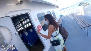 Sheila Ortega sucks his boyfriend's cock in Ibiza Ferry's public toilet (Check out until the end)