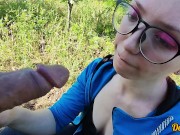 schoolgirl with red hair gives a blowjob to get cum on her hair, face and glasses 10/16