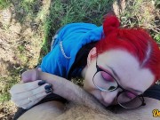 schoolgirl with red hair gives a blowjob to get cum on her hair, face and glasses 12/16