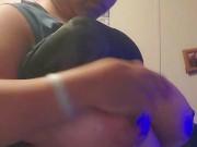 Rubbing ice all over my big titties