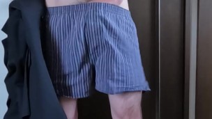 A Japanese man who is self-conscious about his small penis masturbates while wearing underwear.