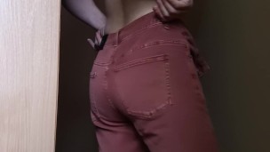 Striptease and juicy cum onto my new tight dark orange jeans 🍊🔨💧