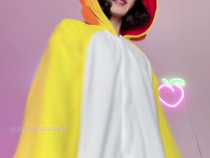 Cute Asian fit girl gets dripping wet and super horny from being naked under a kigurumi onesie