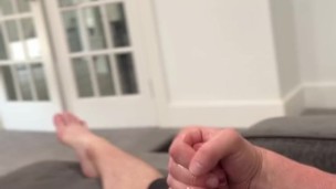 Thick cock stud jerks at home.