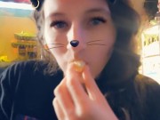 Snapchat girl eats banana with yogurt on it ♡ 10/16