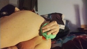Cute Femboy fucked and gaped by carrot dildo