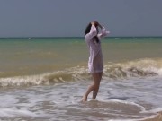 Dark Haired Water Nymph Xenobia Swims Naked On The Beach! 8/16