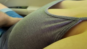 Saw Her Hard Nipple through Shirt and Couldn't Resist Touching Her Big Tits in the Car