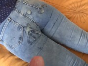 I hike up my jeans three times so my stepson cums on my ass, full cumshots