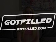 Sexy petite blonde Emma Starletto interviewed before she gets creampied 1/16