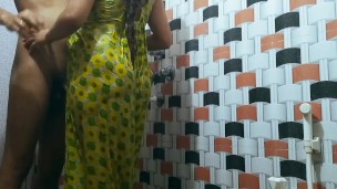 Indian housewife with her brother in law doing fun in bathroom